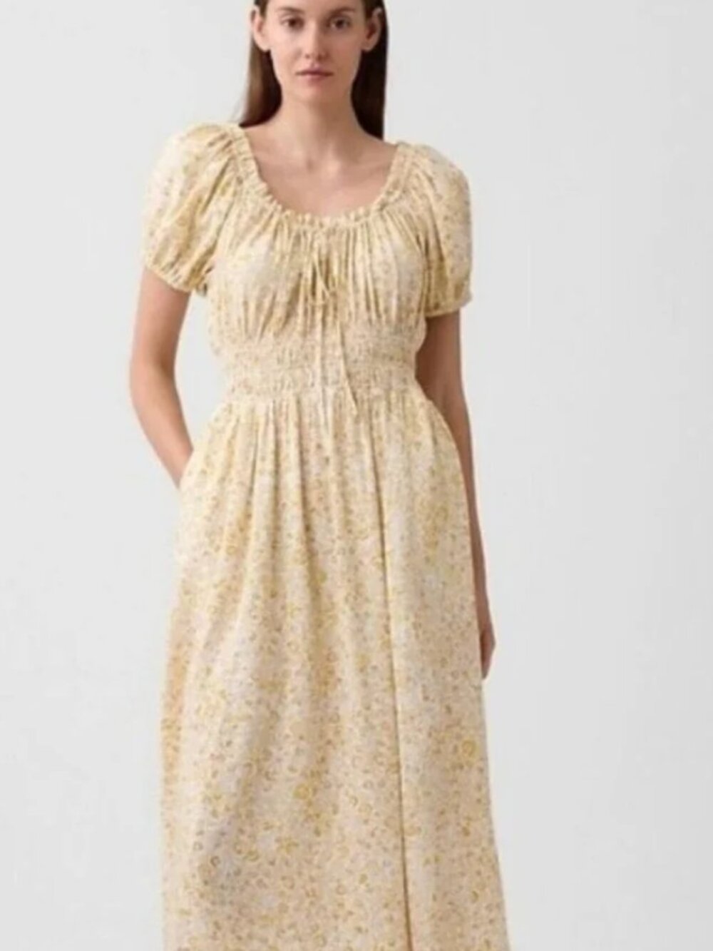 NWT Gap Puff Sleeve Maxi Dress in Mini Yellow Floral